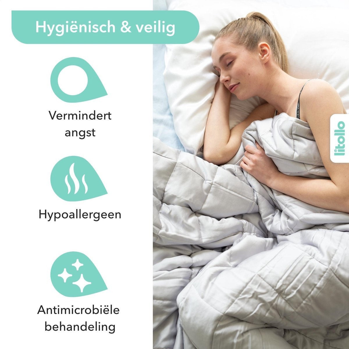 Litollo Verzwaringsdeken 10 kg met Buitenhoes - Weighted Blanket - Duurzaam Bamboe Materiaal - Grijs - 150x200cm