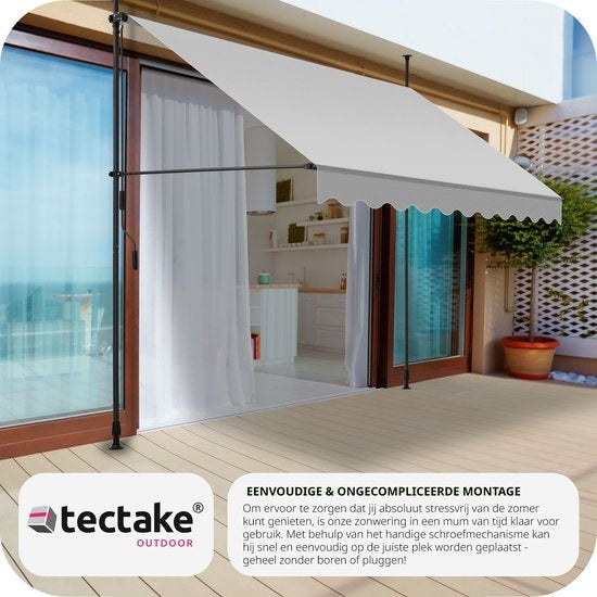 Tectake - Pare-soleil à pinces - 250 x 180 cm - équipé de polyester résistant aux UV, d'une manivelle et de barres télescopiques - pour balcon et terrasse - acier thermolaqué gris clair