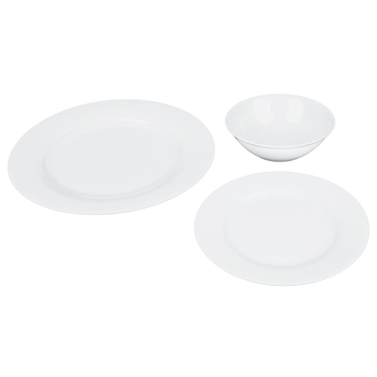 Service de table rond : élégantes assiettes et bols en céramique blanche