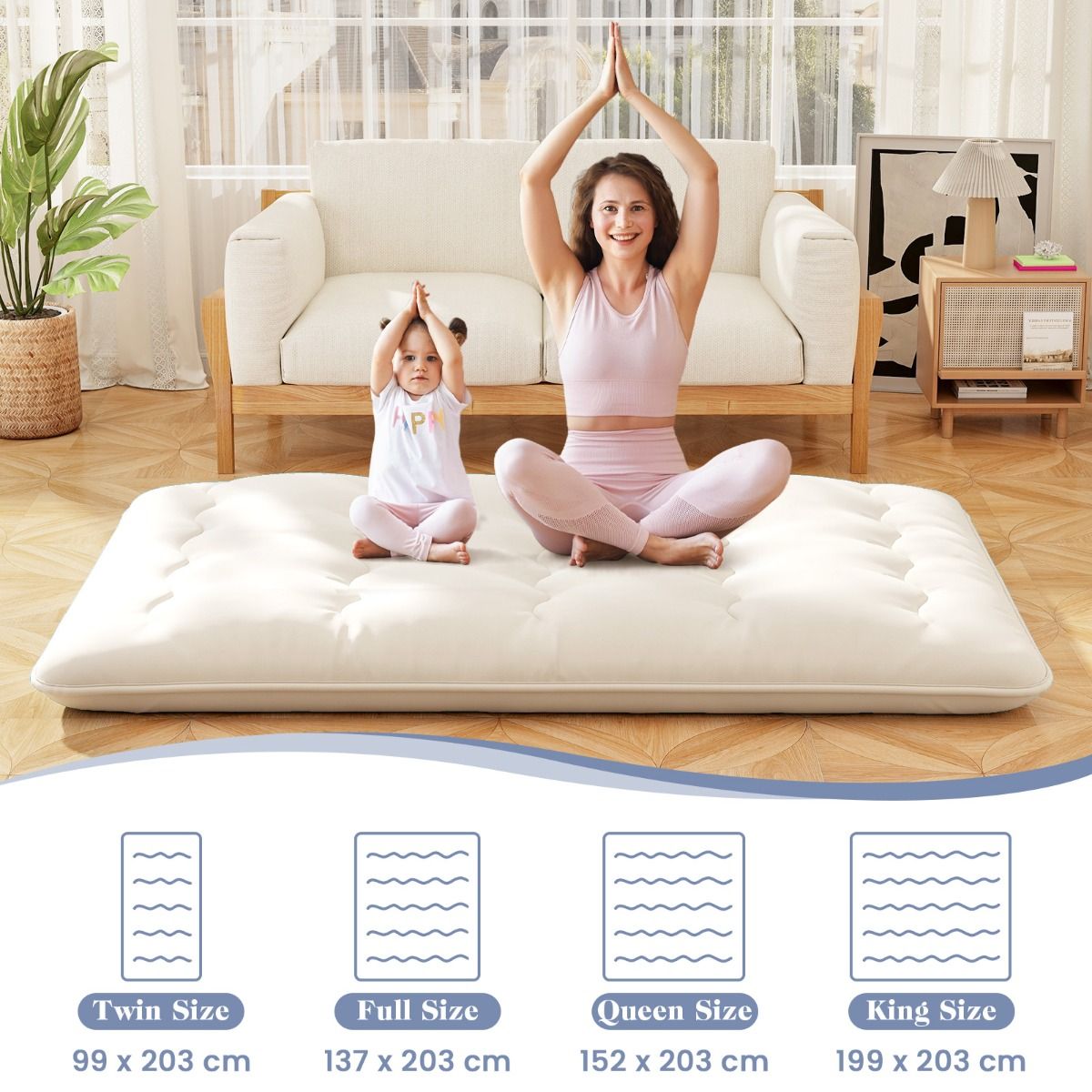 Matelas futon Coast - Tapis de sol et matelas pliable - Housse lavable - Beige/Bleu/Ours brun