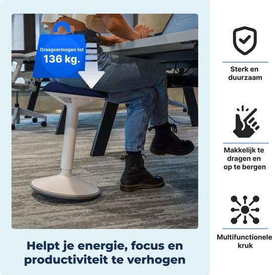 Backerz Wobble Stool - Chaise ergonomique oscillante hauteur 40-60cm - Tabouret d'équilibre - Tabouret assis - Tabouret selle bleu