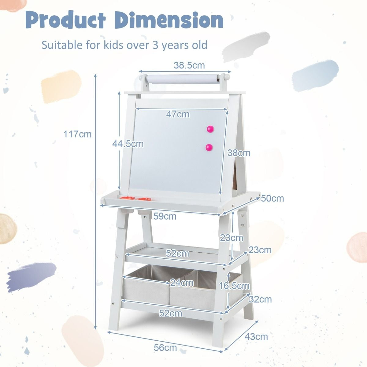 Coast 3 in 1 Children's Easel - Whiteboard & Chalkboard - incl. Magnets 2 Shelves - Beige - 59 x 50 x 117 cm