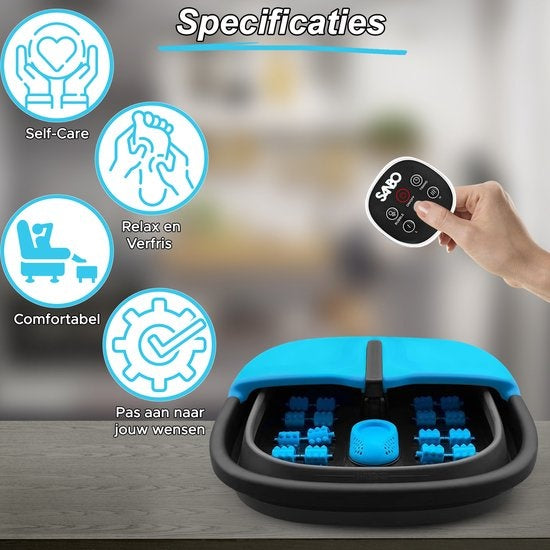 Sanbo Bain de pieds - Massage - Noir / Bleu - Chauffe jusqu'à 49°C - Pliable - Appareil de massage des pieds