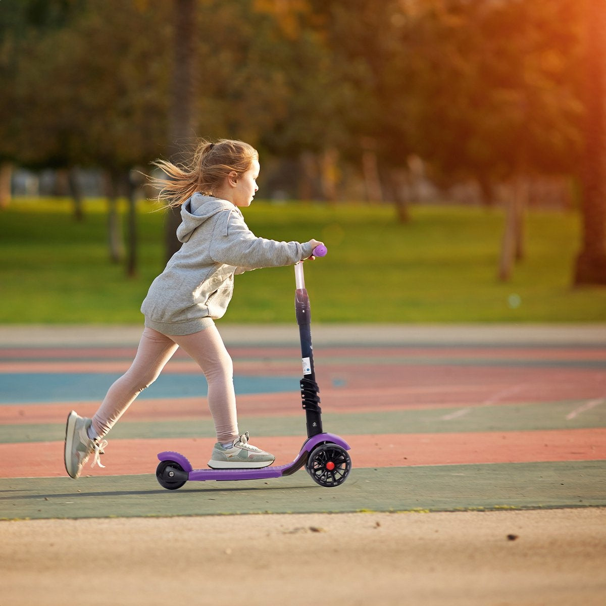 LifeGoods MultiRider Scooter pour enfants - Étape 3-8 ans - Siège réglable - Roues lumineuses - Garçons/Filles - Violet