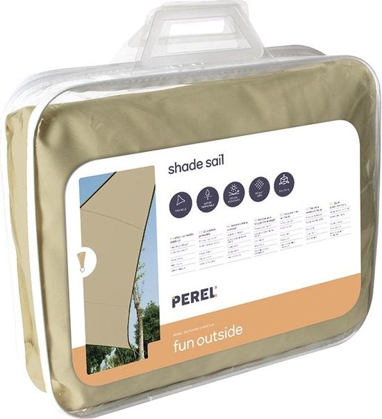 Perel Schaduwdoek, waterdoorlatend, luchtdoorlatend, 3.6 x 3.6 x 3.6 m, 180 g/m², HDPE, driehoek, champagne