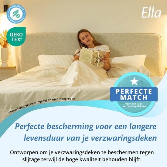 Housse pour la couverture d'aggravation d'Ella 200 x 200 CM - 11 KG & 13 KG - Housse en 100% coton biologique - Blanc biologique