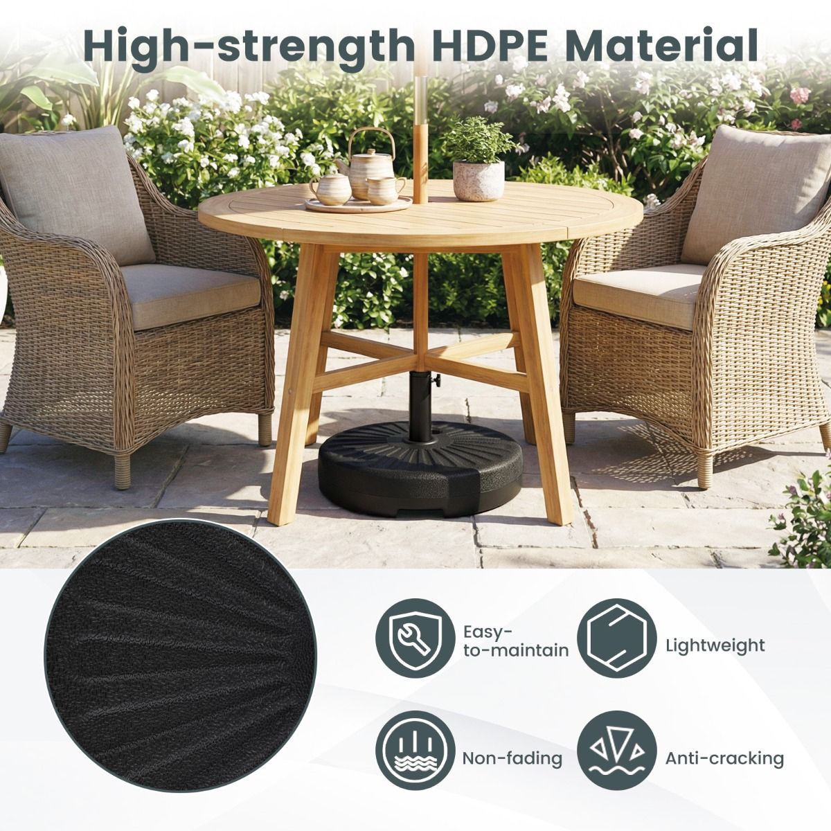 Pied de parasol Coast - rechargeable avec de l'eau ou du sable - fixations réglables - noir Ø 51 cm
