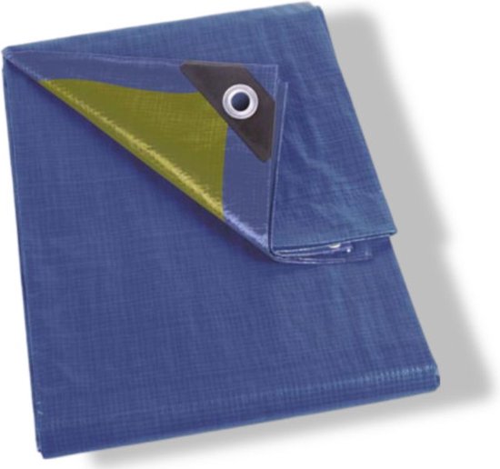 Bâche Perel, résistante, 14 œillets, coins renforcés, rectangulaire, bleu/vert, 110 g/m², 3 x 4 m