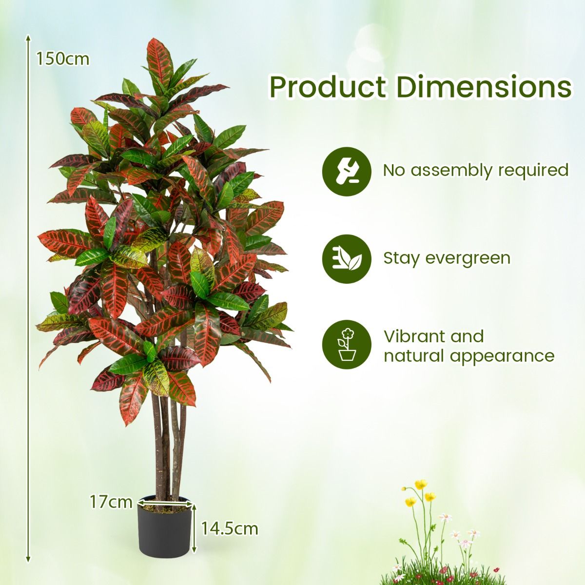 Plante artificielle Coast « Croton Palm » - tronc en bois véritable - feuilles colorées - 150 cm