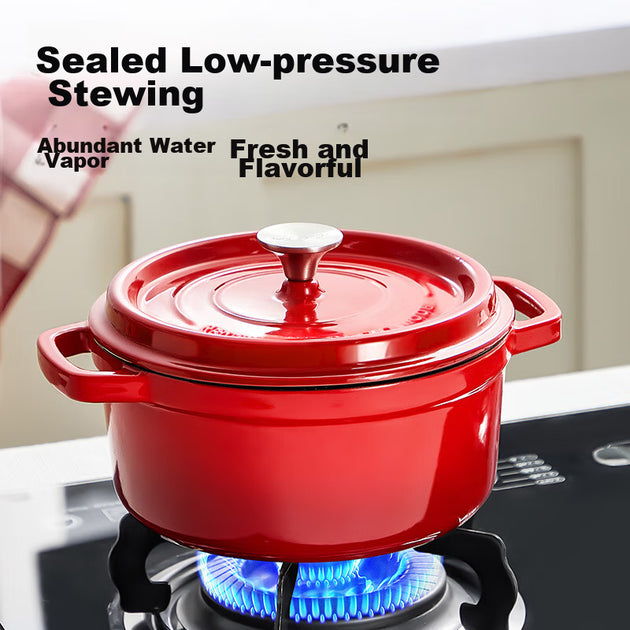 COOKER KING Marmite et casserole en fonte émaillée 24 cm – Rouge chinois – Fonte et émail
