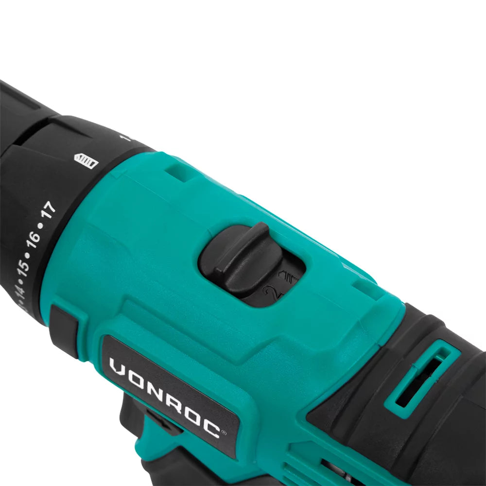 Perceuse sans fil Vonroc 12 V - Avec batterie 2,0 Ah, câble USB-C et jeu de 16 forets et embouts