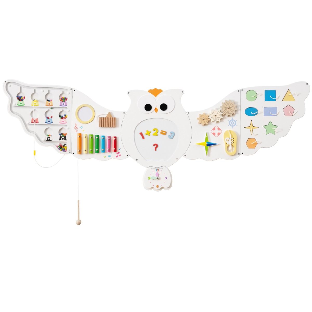 Panneau d'activités mural Coast « Chouette » - Panneau d'activités éducatif 11-en-1 - Jouet Montessori - blanc