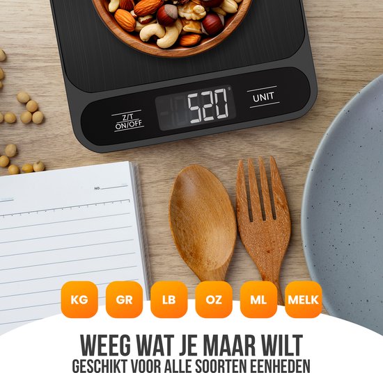 Balance de cuisine numérique Strex - Balance de cuisine - 1 g à 10 kg - Fonction tare - Piles incluses - Noir