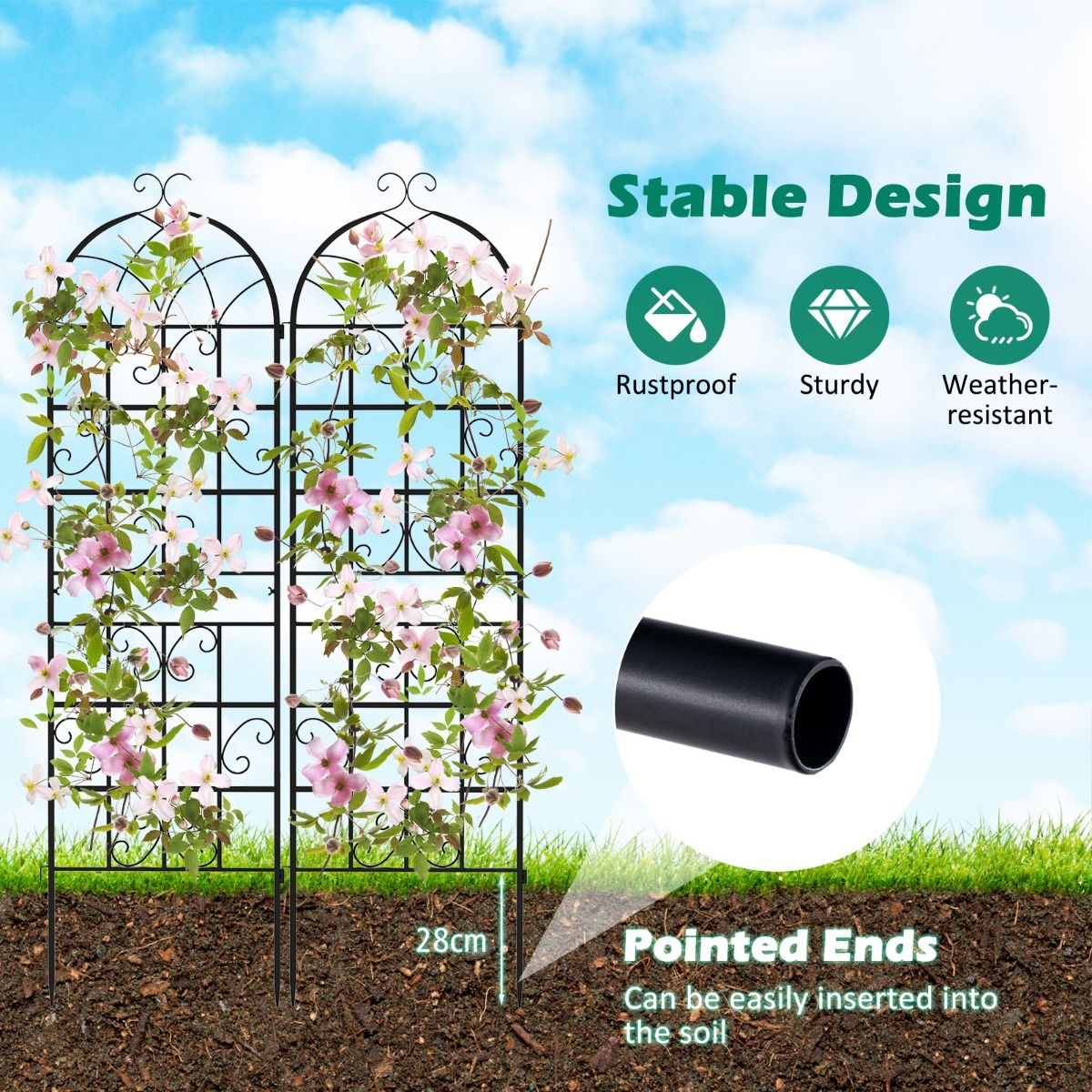Ensemble de treillis Coast - Treillis métallique pour plantes en 2 parties - Treillis de jardin autoportant - 180 x 50 cm - noir