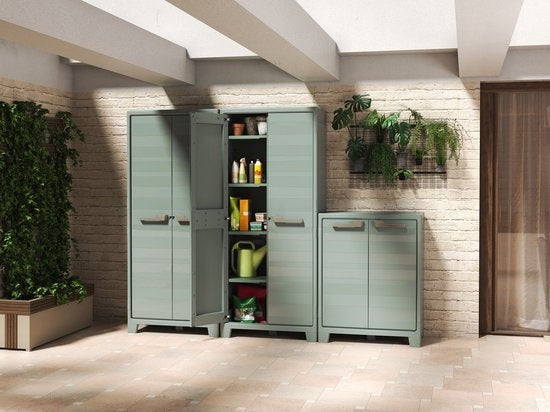 Keter Planet Meuble de rangement extérieur bas - 1 étagère - 44x80x100cm - Gris clair/noir