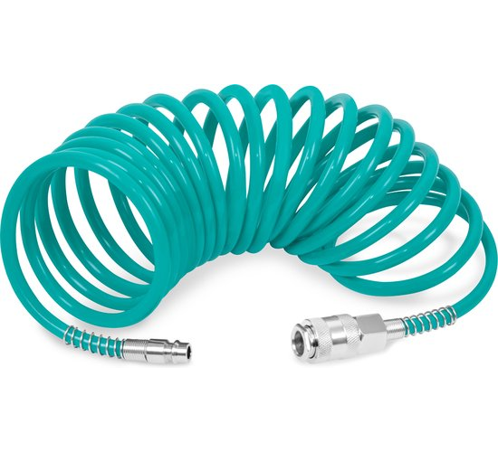 VONROC Tuyau spiralé 5m - Tuyau d'air pour compresseur - Raccords universels - DIN/EURO Ma-le - DIN/EURO/ORION Femelle - 10 bar