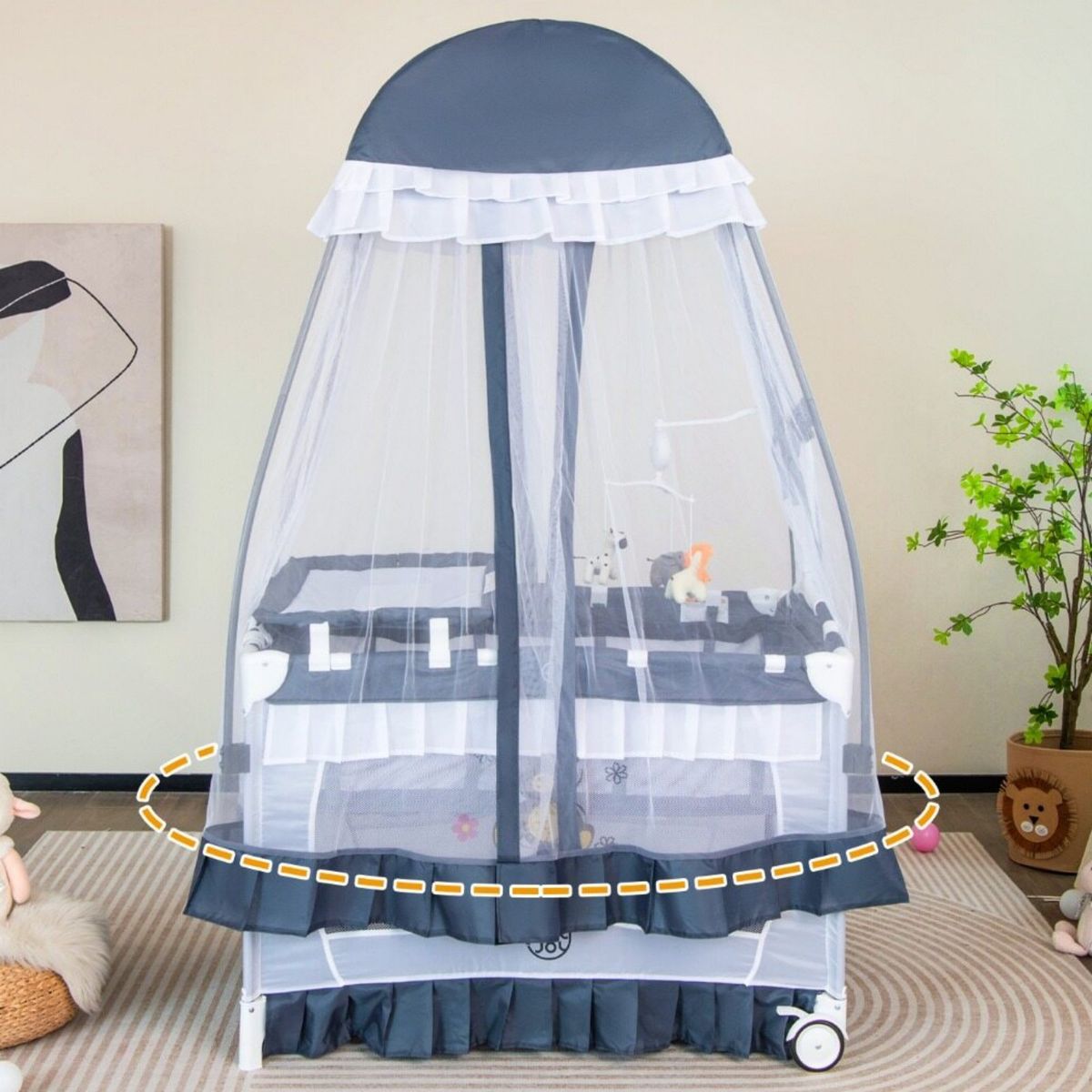 Lit pliant Coast - Lit bébé 4-en-1 avec table à langer et boîte à musique - gris