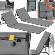tectake® Beach Mat - Lot de 2 tapis de plage pliables avec dossier réglable, sangle de transport et compartiment de rangement - Idéal pour la plage, le camping ou le jardin - Léger et facile d'entretien - Gris
