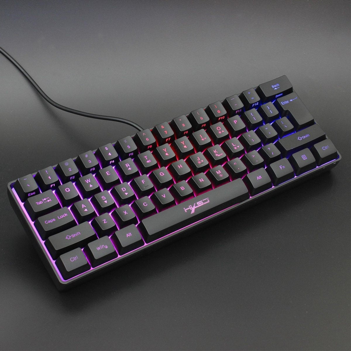 Clavier RGB HXSJ Gaming V700, 61 touches avec agencement Qwerty, LED, Noir