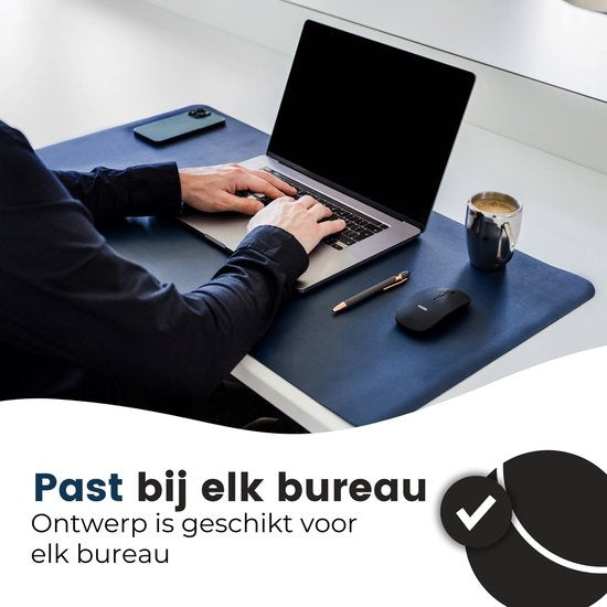 WURK Tapis de bureau professionnel en cuir synthétique - Organisateur de bureau - Accessoires de bureau - Tapis de souris XXL- Inclut un clip de câble - 90x45 - Bleu