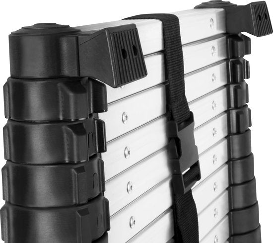 Échelle télescopique VONROC PRO - 3,80 mètres - conforme aux normes de sécurité de l'UE et des Pays-Bas - fermeture en douceur - supports muraux et barre transversale intégrés pour une meilleure prise en main et une plus grande sécurité