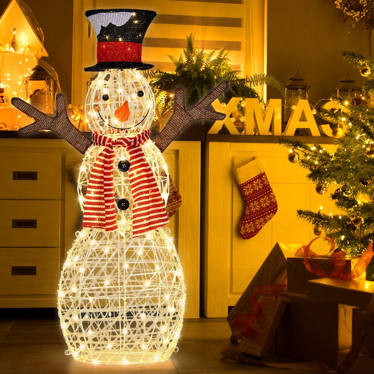 Bonhomme de neige lumineux Coast - 80 LED - Piquets et attaches de câble inclus - 66 x 14 x 110 cm