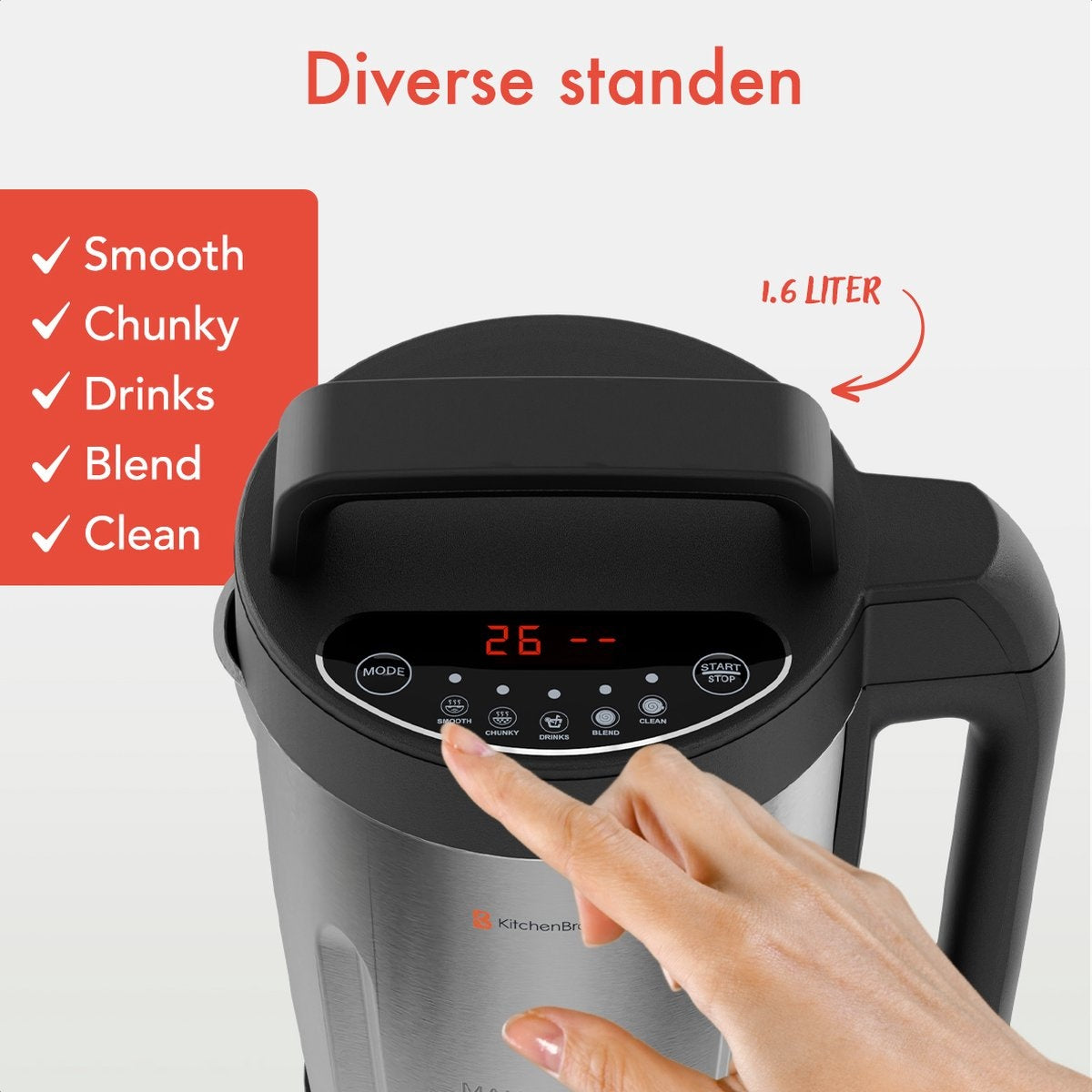KitchenBrothers Machine à soupe - Blender - jusqu'à 800W - 1.6L - inox/noir