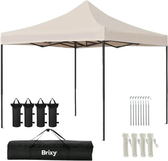Brixy Party Tent - Pliable - Facile à monter - 3x3m - Imperméable - Pavillon - Sac de transport inclus - Crème