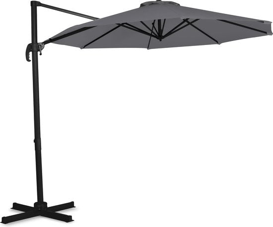 VONROC Premium Floating Parasol Bardolino Ø300cm - Base transversale et housse de protection incluses - Parasol rond - Orientable sur 360° - Inclinable - Toile résistante aux UV - Gris