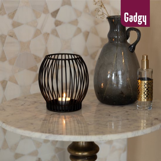 Bougeoir rond Gadgy - Petit bougeoir - Décoration de salon - Éclairage d'ambiance d'intérieur - Bougeoirs pour bougies chauffe-plat 14,5 x 15 cm - Photophore en métal - Noir - Cadeau pour femme