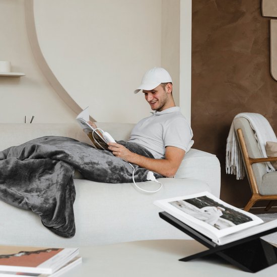 Couverture électrique - Bloomfold - Couverture chauffante - 180 x 160 cm - Lavable en machine - 2 personnes - 9 niveaux - Avec minuterie - Gris/flanelle