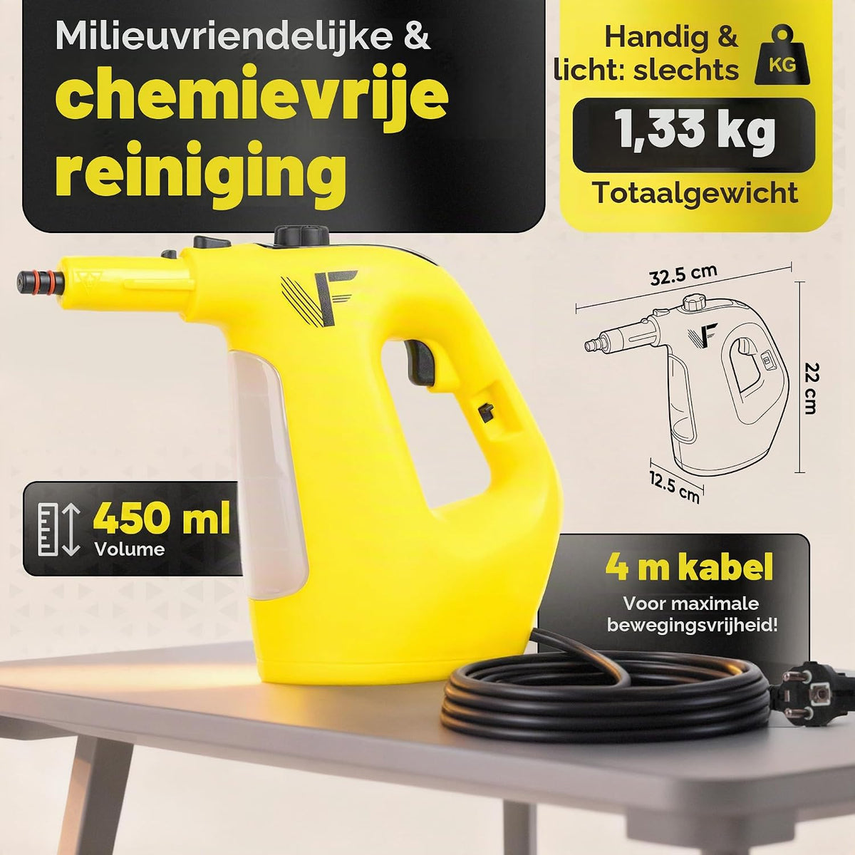Nettoyeur vapeur à main Neighbour's Friend - 450 ml - 135 °C - À commande manuelle - Électrique avec cordon d'alimentation