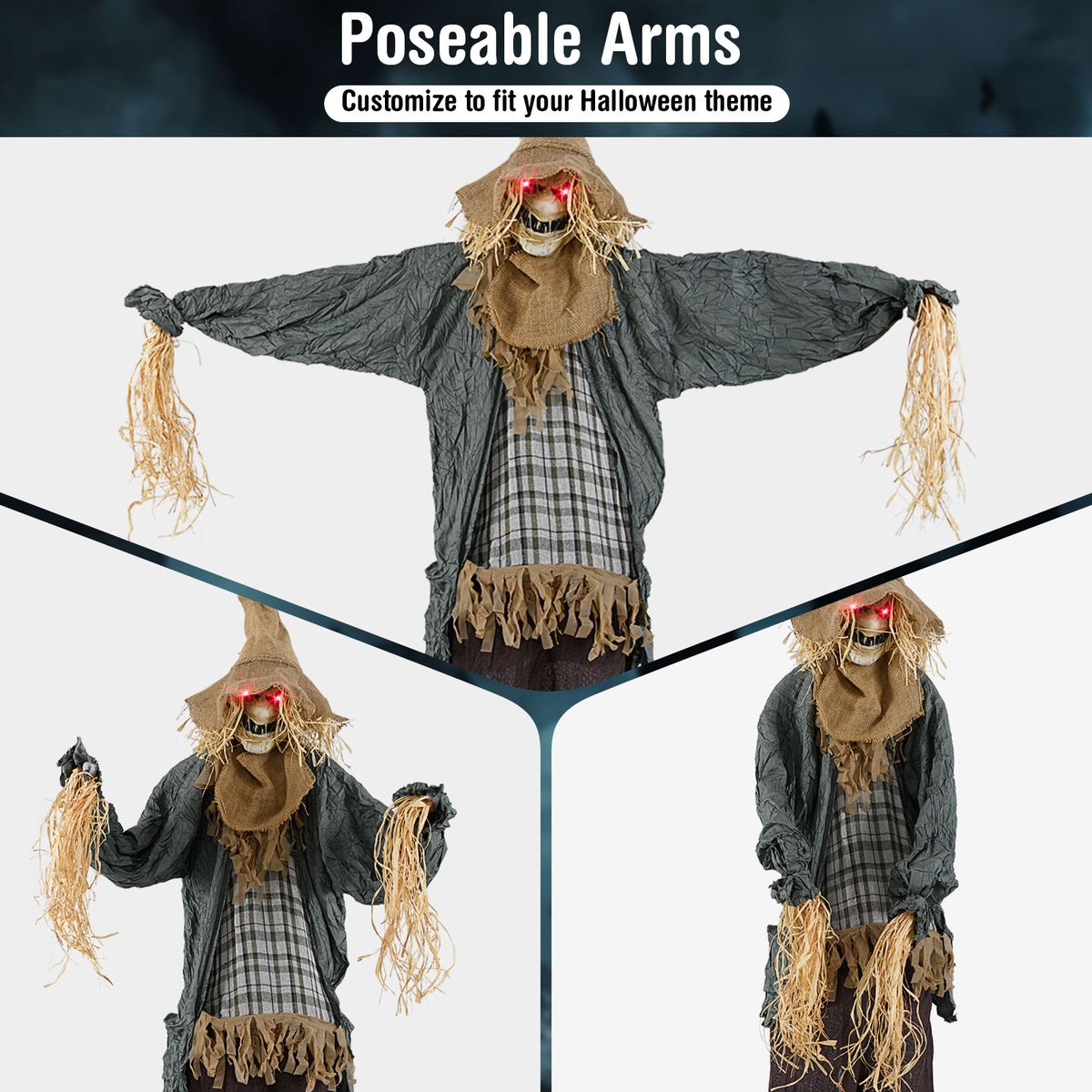 Épouvantail Coast Halloween - animé - à détection de bruit - yeux lumineux - 213 cm
