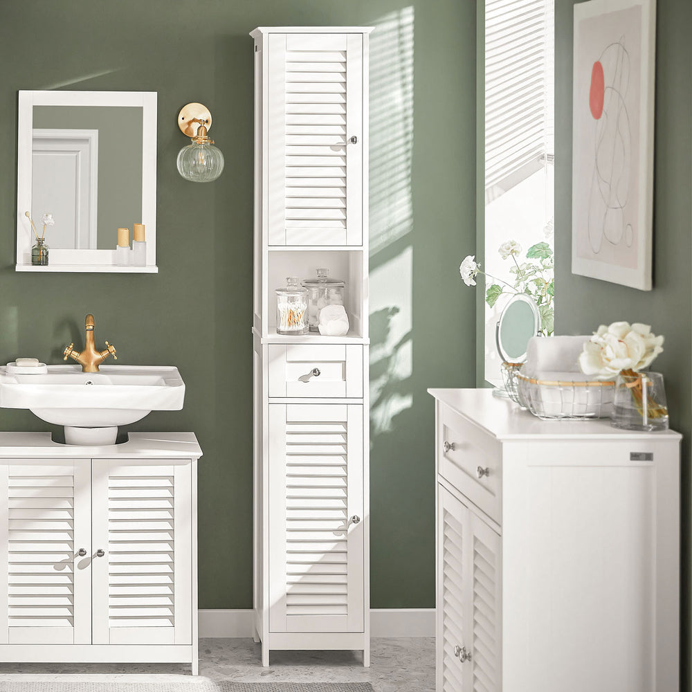 Armoire de toilette haute SoBuy FRG236-W, 32x170x30 cm, Bois, Blanc