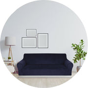 Hilvard - Housse de canapé 4 places - (230 - 275 cm) - Bleu foncé - Velours - Stretch - Housse de canapé - Housse de meuble - Contre les dommages et les taches - Housse de siège - Housse de siège