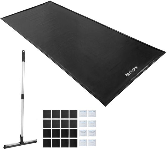 Tapis de garage tectake® - Tapis de sol - 550 x 240 cm - Antidérapant et imperméable - Livré avec une poignée télescopique, des patins velcro et des lingettes alcoolisées - Tapis écologique - Tapis d'atelier - Pour garage, moto et voiture