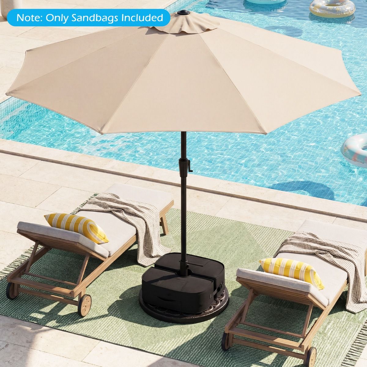 Sacs de lestage pour pied de parasol Coast - remplissables jusqu'à 40 kg - avec poignées de transport - noir/gris 47 x 47 x 16 cm