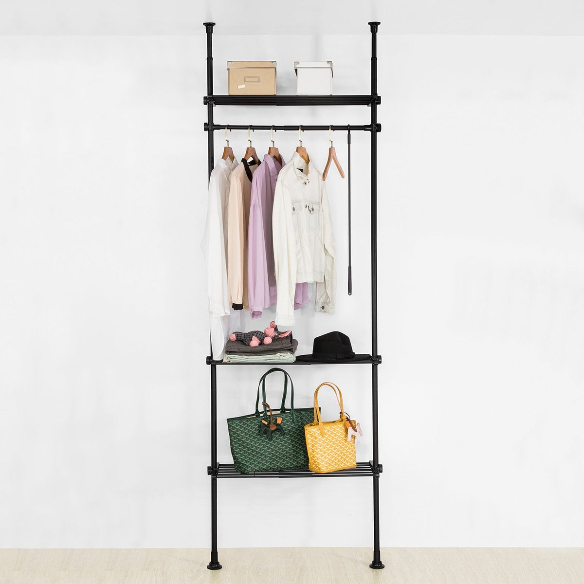 SoBuy Porte-vêtements - 1 barre 3 étagères et 1 fourche Porte-vêtements - 52-80 x 233-300 cm - Noir