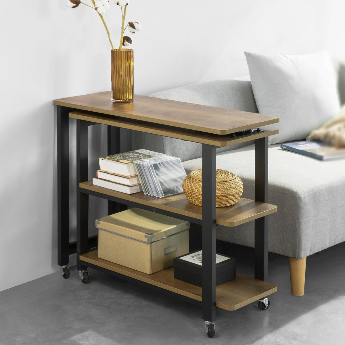 SoBuy Table d'appoint pivotante à roulettes - 133x30x69 cm