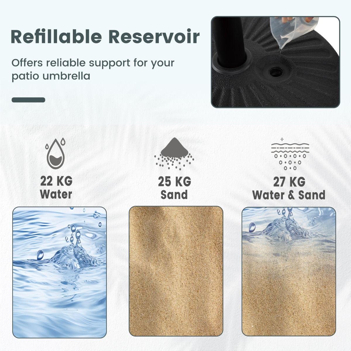 Pied de parasol Coast - rechargeable avec de l'eau ou du sable - fixations réglables - noir Ø 51 cm