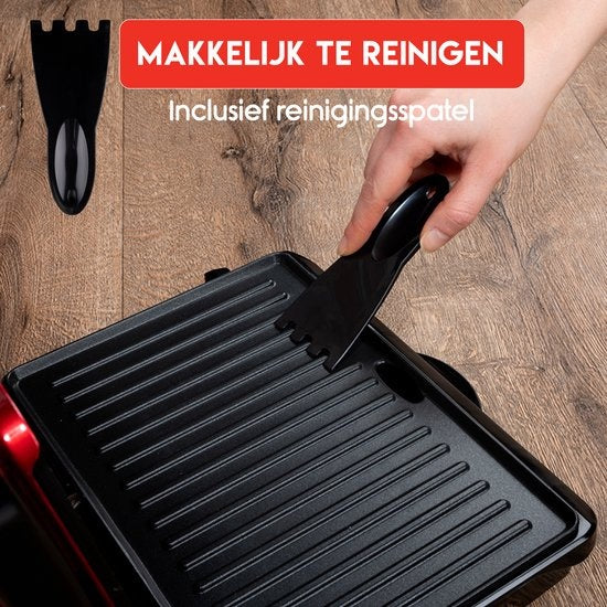 Grill de contact - alpina - Antiadhésif - 1000W - Noir/Rouge