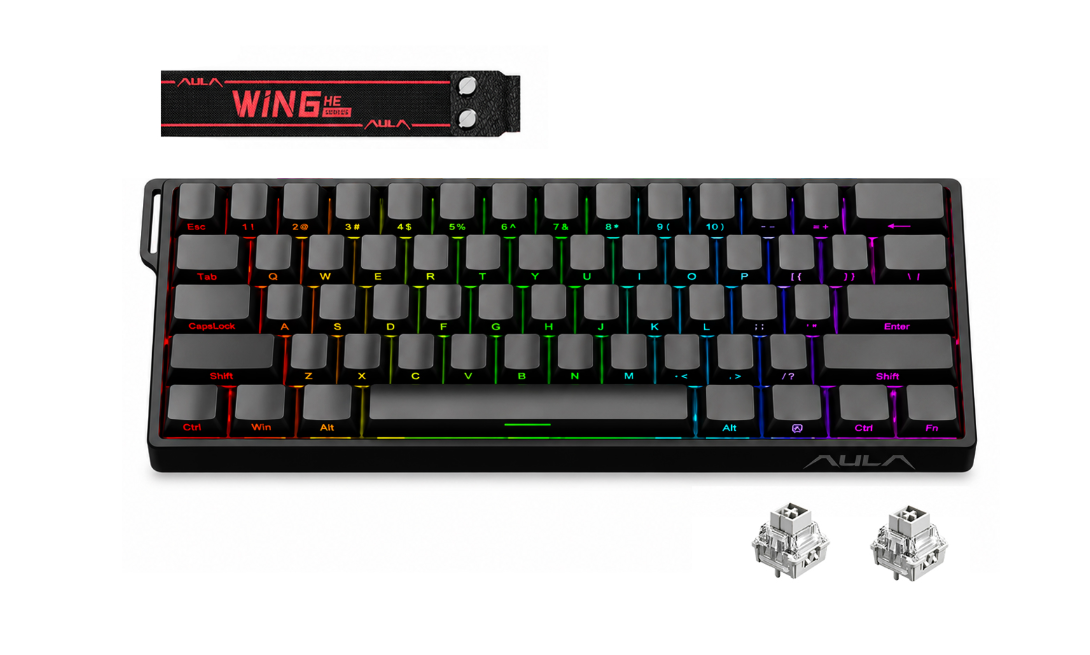 Clavier gaming AULA WIN60 HE - Compact 60 % - Commutateurs magnétiques - 8 000 Hz - Rapid Trigger - RGB - 30,2 x 10,9 cm