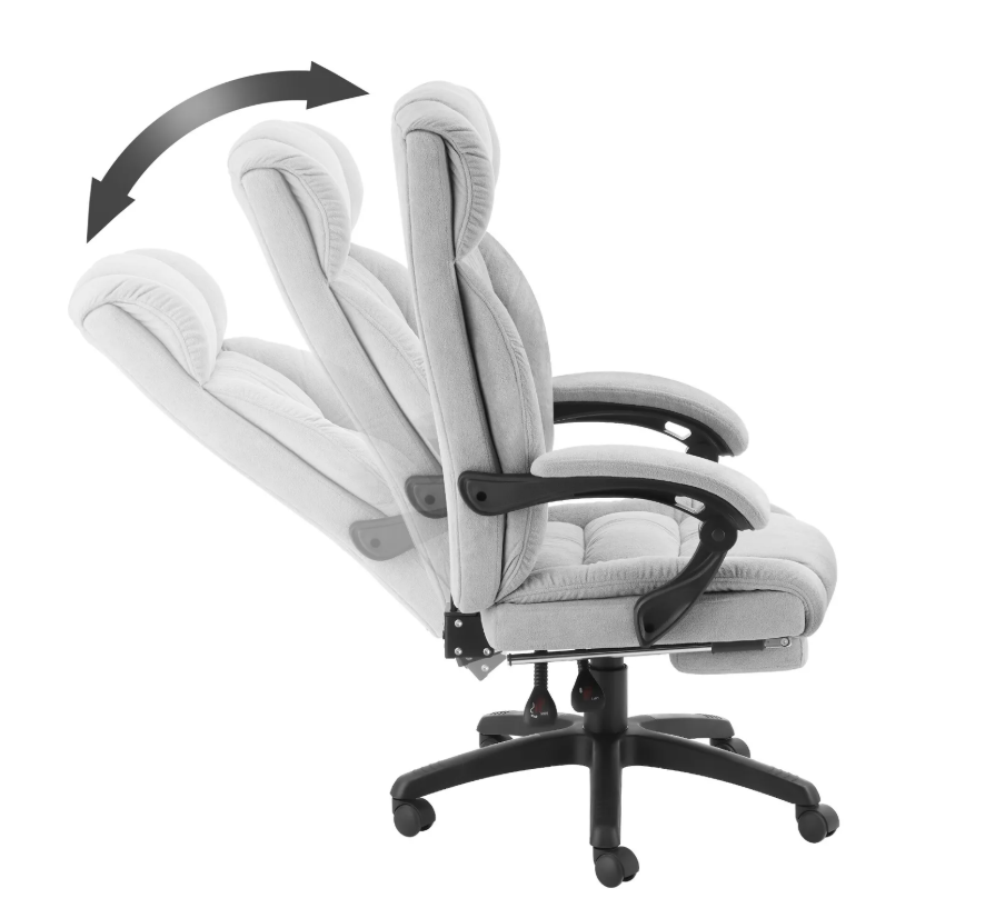 tectake Siège de bureau Jillien avec repose-pieds - Ergonomique - Velours - Gris