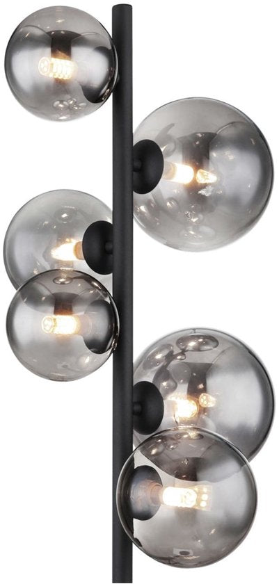 Lampadaire RIHA Glass 155.0cm Matt Black | Smoked G9 6-Light