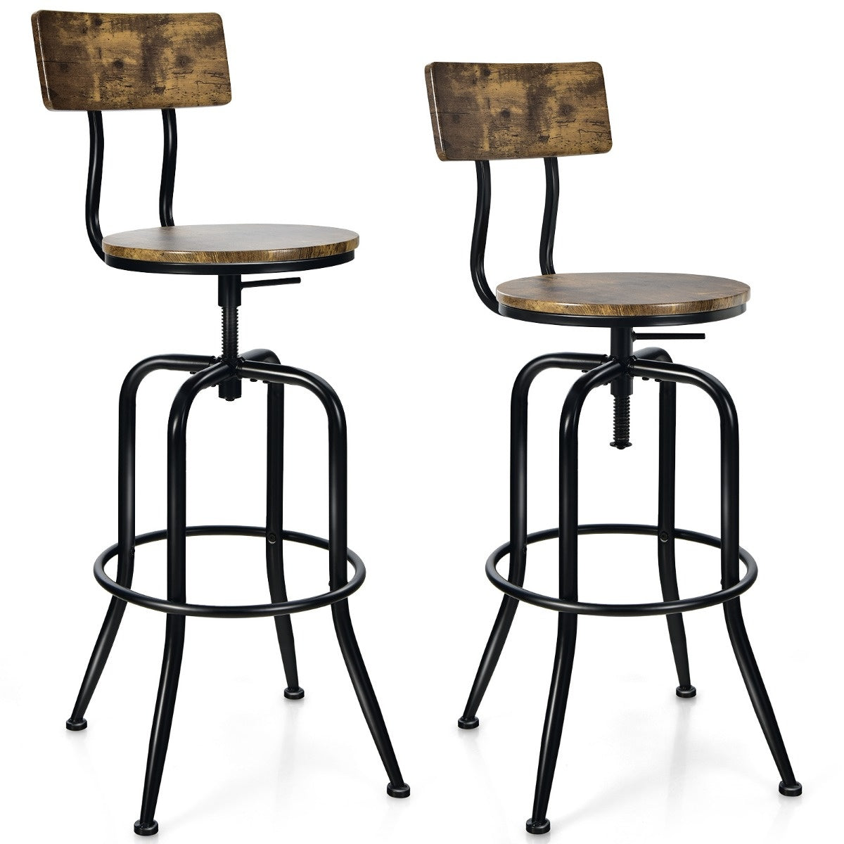 Coast Bar Chair Industrial 2 Set Bar Stool rotatif et réglable en hauteur marron