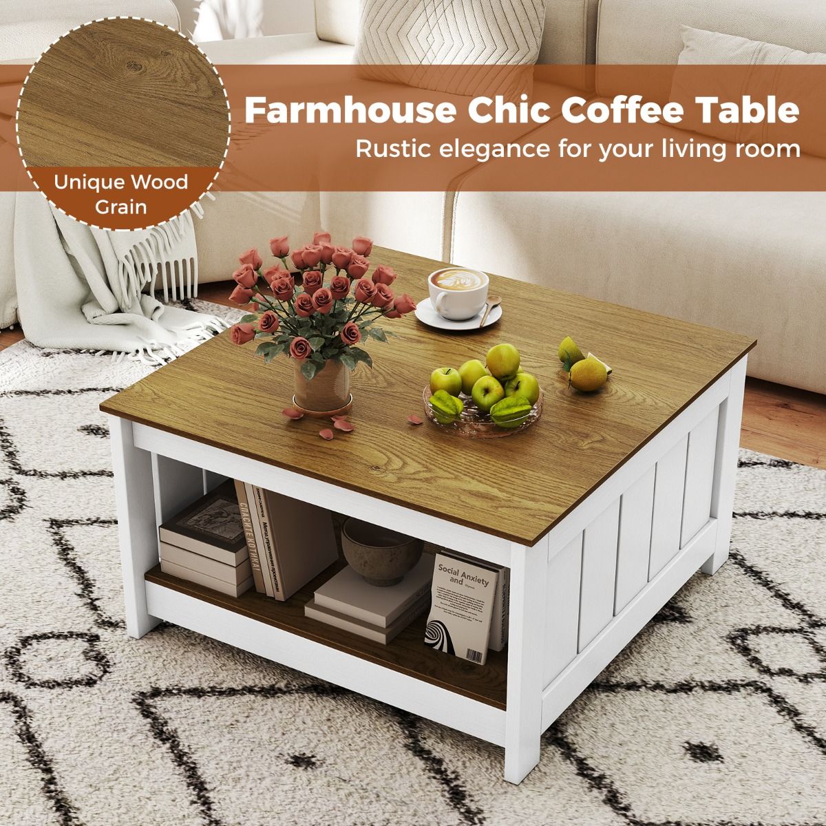 Lot de 2 tables basses Coast - 2 niveaux - avec espace de rangement - naturel et blanc