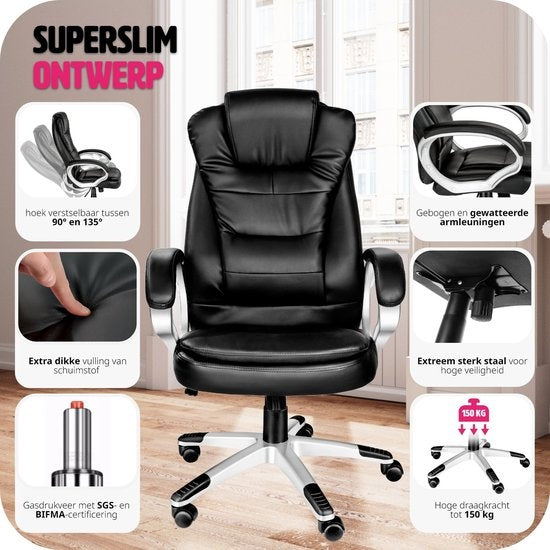 Tectake Luxury Design Office Chair - Noir - Cuir synthétique - Réglable - 400578