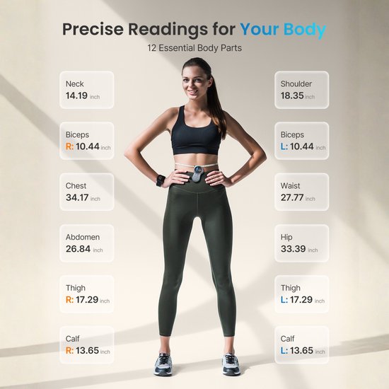 Renpho Smart Body Tape Measure+ - Mètre ruban intelligent pour le corps - Mètre à ruban - avec l'application Renpho Health - 150 cm