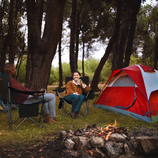 TRVLMORE Chaises de camping - Pliables - 2 pièces - XL - Chaises pliantes - Capacité de charge de 150 kg - Porte-boisson - Compartiment réfrigérant - Poche latérale - Chaise pliante - Noir