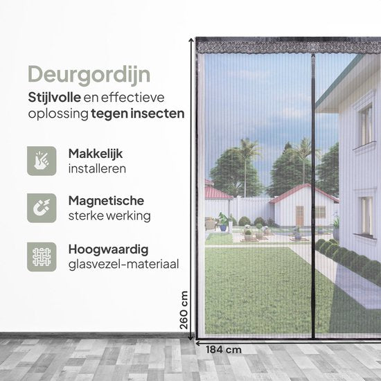 O'DADDY® Rideau de porte Deluxe FIBER - Rideau anti-moustiques magnétique - Pour les nouvelles constructions et les portes standard - Installation facile - Moustiquaire de porte noire - 184x260 cm
